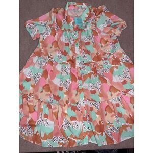 Hayden Los Angeles Multicolor Animal Print‎ Tiered Button Dress M NWT